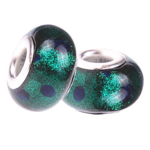 PANDORA STYLE 925 SILVER MURANO GLASS BEADS - TURQUOISE SILVERFOIL WITH ROYAL BLUE DOTS