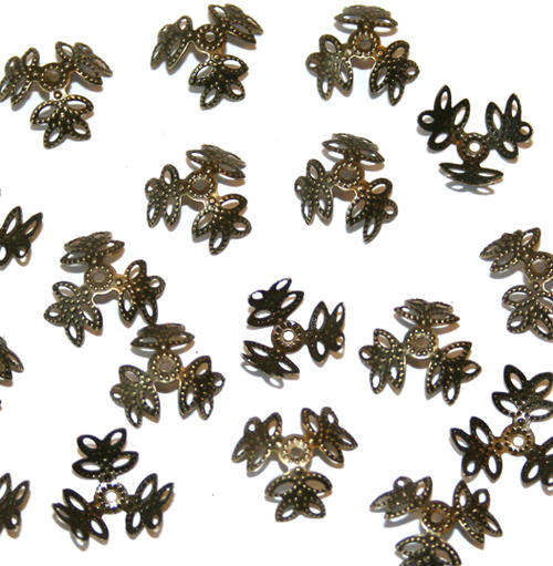 BEAD CAPS - BRONZE PLATED FILIGREE FLOWER LEAF - 13-15mm