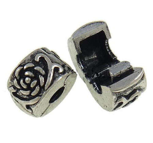 PANDORA STYLE RONDELLE CLIP ON WITH ROSE DESIGN