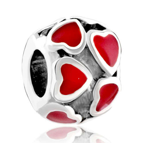 AUTHENTIC PUGSTER RED HEART ENAMEL EUROPEAN CHARM BEAD