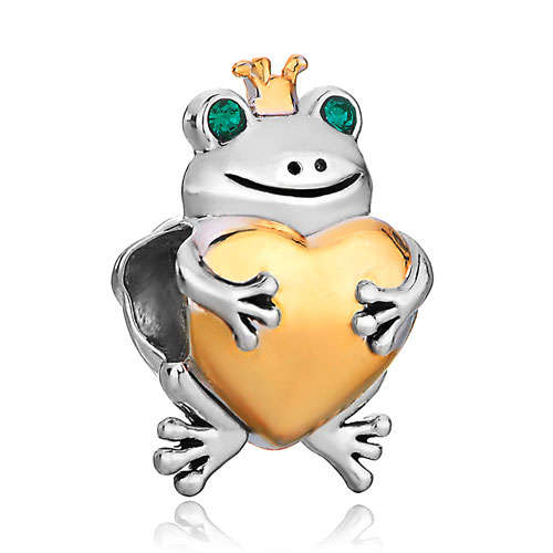 AUTHENTIC PUGSTER TWO TONE FROG HEART GREEN RHINESTONE CRYSTAL CHARM BEAD