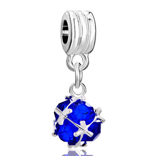PUGSTER SAPPHIRE CRYSTAL SEPTEMBER BIRTHSTONE ART BALL EUROPEAN DANGLE CHARM BEAD