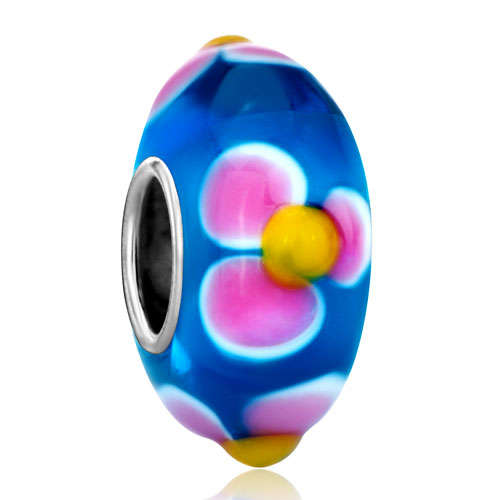 PUGSTER FLOWER AGAINST SAPPHIRE MURANO GLASS BEADS