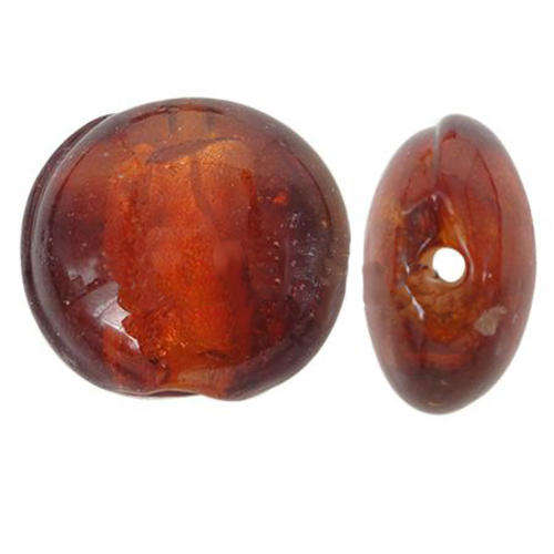 GLASS BEADS - SILVER FOIL - FLAT ROUND - DARK RUBY RED 12x8mm