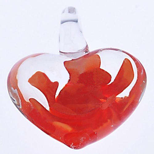 PENDANTS - INNER FLOWER - MURANO GLASS - LAMPWORK - HEART - RED - 33x29x14mm