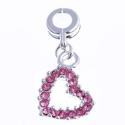 PANDORA STYLE RHINESTONE OPEN HEART DANGLE CHARMS - PINK