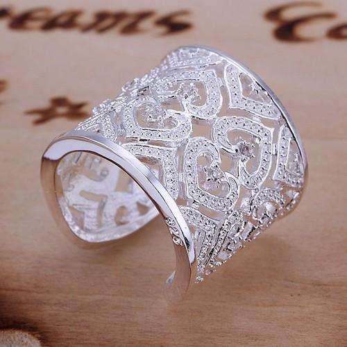 RINGS - 925 SILVER - FILLED - FILIGREE HOLLOW HEART  - ADJUSTABLE