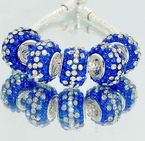 PANDORA STYLE 925 SILVER HIGH QUALITY CZ CRYSTAL RONDELLE BEADS - ROYAL BLUE