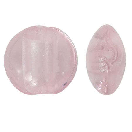 GLASS BEADS - SILVER FOIL - FLAT ROUND - PINK 12x8mm 10 PCS
