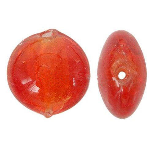 GLASS BEADS - SILVER FOIL - FLAT ROUND - RED 12x8mm