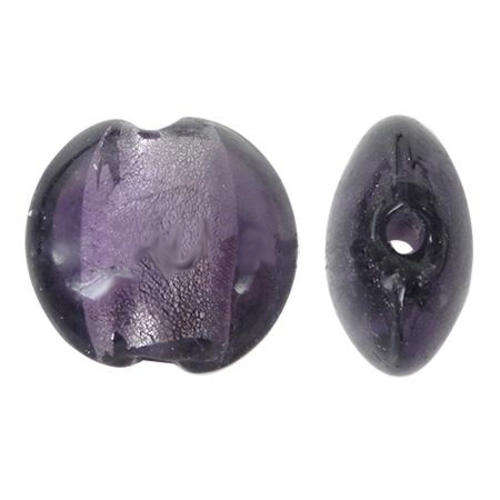GLASS BEADS - SILVER FOIL - FLAT ROUND - GRAPE - 12x8mm - 10 PCS