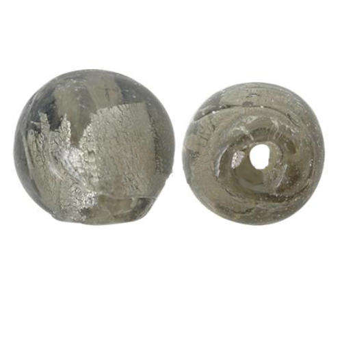 GLASS BEADS - SILVER FOIL - ROUND - GUN METAL GREY 10mm