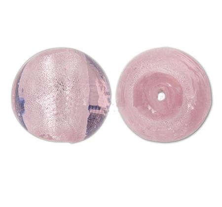 GLASS BEADS - SILVER FOIL - ROUND - PINK - 10mm