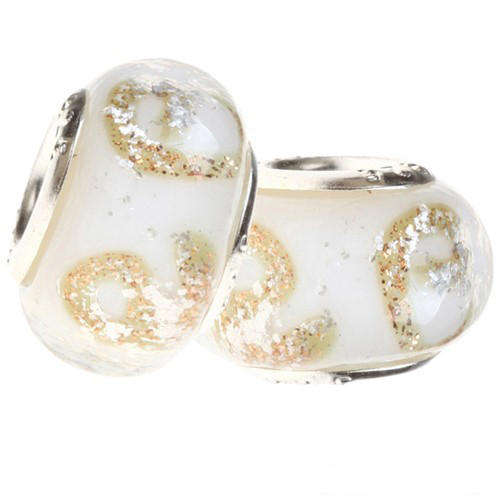 PANDORA STYLE 925 SILVER MURANO GLASS BEADS - WHITE WITH GOLD SWIRL