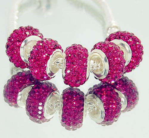 PANDORA STYLE 925 SILVER HIGH QUALITY CZ CRYSTAL RONDELLE BEADS - HOT PINK