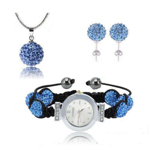 SHAMBALLA BRACELET - WATCH SET - INCLUDES WATCH, NECKLACE, AND EARRINGS - LIGHT BLUE
