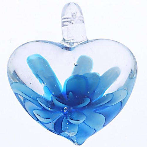 PENDANTS - INNER FLOWER - MURANO GLASS - LAMPWORK - HEART - BLUE - 46x37x17mm