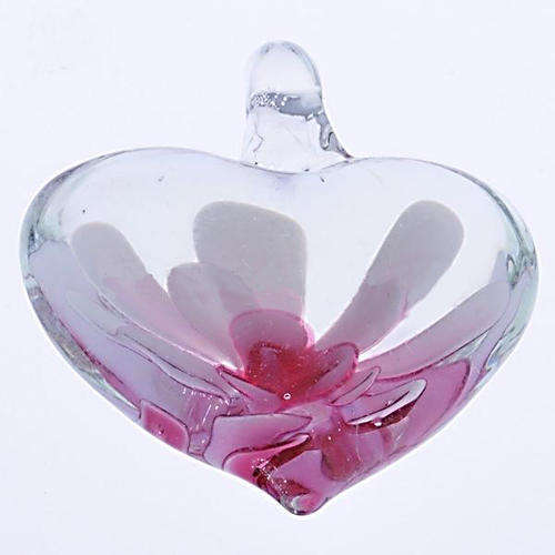 INNER FLOWER MURANO GLASS LAMPWORK PENDANT - HEART - PINK - 43.50x40x18mm