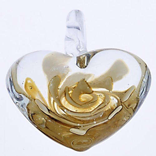 PENDANTS - INNER FLOWER - MURANO GLASS - LAMPWORK - HEART - GOLD - 29.50x33x14mm