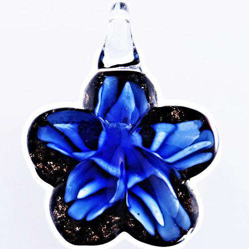 INNER FLOWER MURANO GLASS LAMPWORK PENDANT - FLOWER SHAPE - BLUE - 43x32x11mm