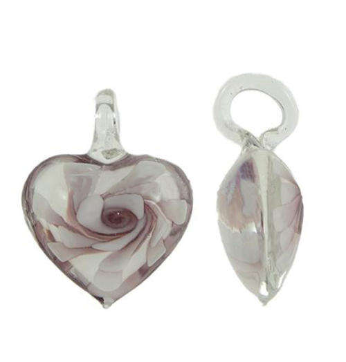 PENDANTS - INNER FLOWER - MURANO GLASS - LAMPWORK - HEART - LILAC- 37x33x16mm