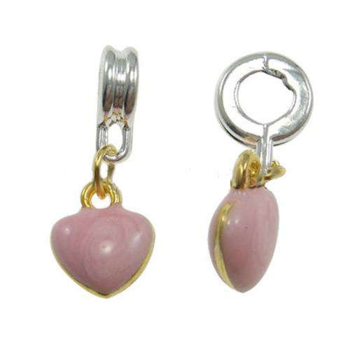 PANDORA STYLE ENAMEL HEART DANGLE CHARMS -PINK