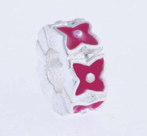 PANDORA STYLE RONDELLE SPACER BEADS WITH FLORAL DESIGN - RED