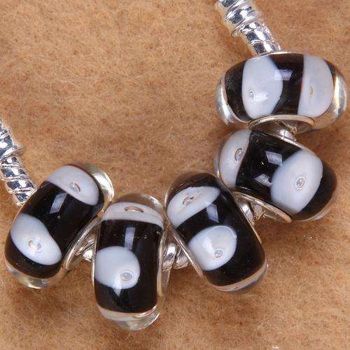 PANDORA STYLE 925 SILVER MURANO GLASS BEADS -  CLEAR BLACK AND WHITE