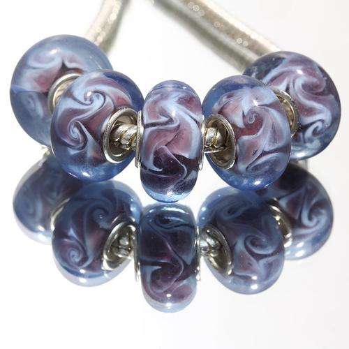 PANDORA STYLE 925 SILVER MURANO GLASS BEADS -  CLEAR INNER SWIRL BLUE AND LILAC