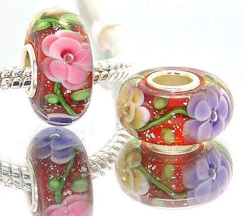 PANDORA STYLE 925 SILVER MURANO GLASS - 3 FLOWER BEADS - ONLY TWO AVAILABLE EXCLUSIVE ONE OF A KIND