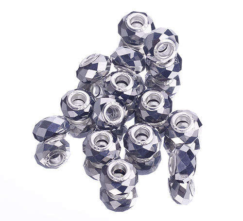 PANDORA STYLE - CRYSTAL FACETED - RONDELLE BEADS - METALLIC SILVER