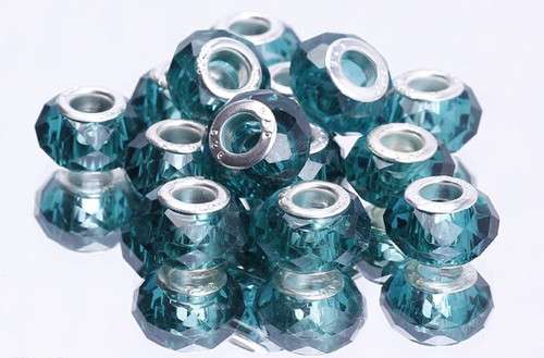 PANDORA STYLE - CRYSTAL - FACETED - RONDELLE BEADS - BLUE GREEN