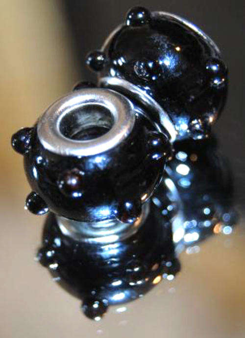 EUROPEAN STYLE - 925 SILVER CORE - MURANO GLASS BEADS - SOLID BLACK WITH RAISED LAMPWORK