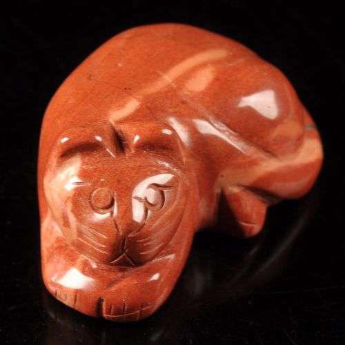 FLAME JASPER- CARVED CAT FIGURINE