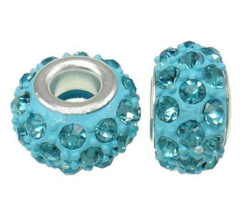 PANDORA STYLE - MURANO - RONDELLE BEADS - WITH LIGHT BLUE ENAMEL & RHINESTONES - SINGLE CORE