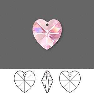 SWAROVSKI CRYSTAL - ROSE - AB XILION -  HEART PENDANTS - 10mm - 6228