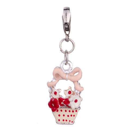 AUTHENTIC PUGSTER ENAMEL BOWKNOT FLOWER BASKET DANGLE CHARM
