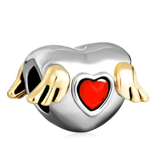 AUTHENTIC PUGSTER ZWAROVSKI LIGHT SIAM CRYSTAL TWO TONED WINGED HEART CHARM BEAD