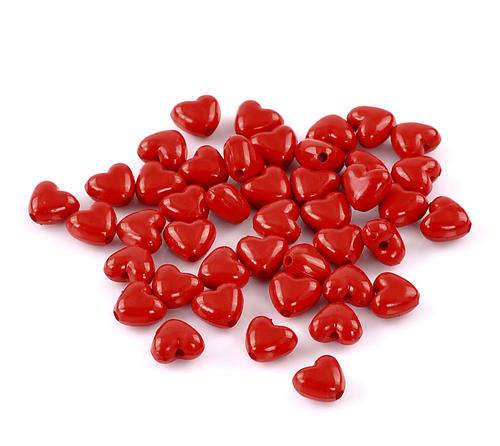 Opaque Acrylic Red Heart Beads 11mm