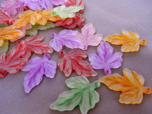 ACRYLIC - FROSTED - ASSORTED COLORS - LEAF BEADS - 23MM