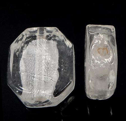 GLASS BEADS - SILVER FOIL - POLYGON - WHITE - 12 x 13.5 x 5mm