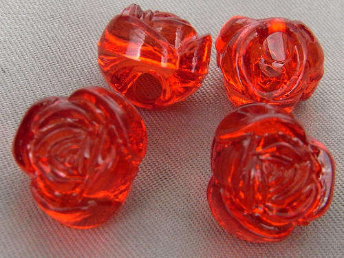 ACRYLIC - CLEAR - ROSE BEADS - DARK RED - 12MM