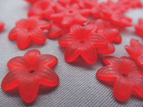 Acrylic Frosted Dark Red Flower Beads 14mm