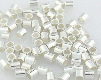 SILVER PLATED ROUND CRIMP TUBES - 1.5mm x 2mm - SOLD PER PACK OF 100