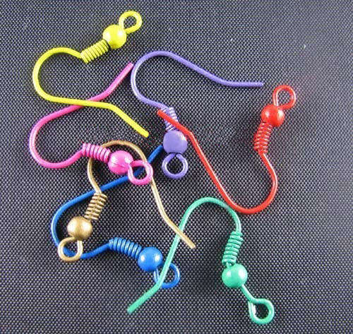 EARRING WIRES COLOR PLATED FISH HOOK - 19mm  - ASSORTED COLORS - SOLD PER SET (2 Pcs)