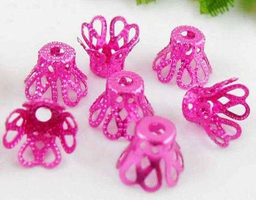 BEAD CAPS - ALUMINIUM - PINK - 8 x 6.5mm