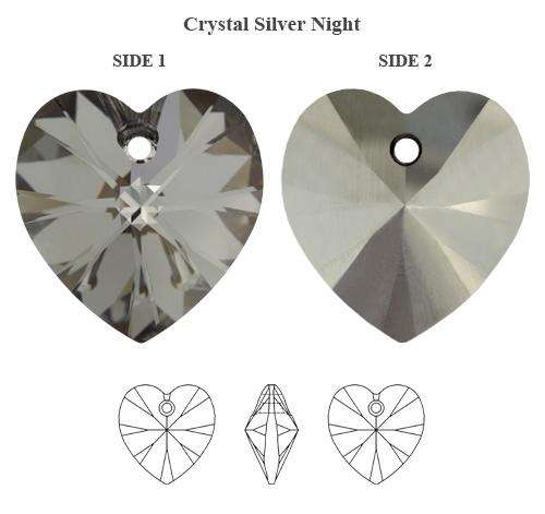 SWAROVSKI CRYSTAL - SILVER NIGHT AB XILION - HEART PENDANTS - 10mm - 6228