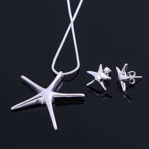 NECKLACE & EARRING SET - IN SOLID SILVER STERLING 925 AND 18k WHITE GOLD - STARFISH DESIGN