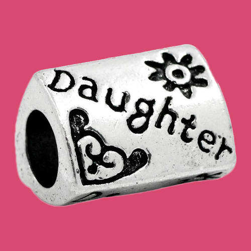 PANDORA STYLE ANTIQUE SILVER "DAUGHTER" EUROPEAN BARREL SPACER BEAD