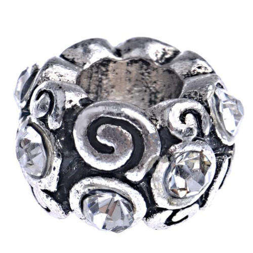 PANDORA STYLE - ANTIQUE SILVER - RONDELLE BEADS WITH AB RHINESTONES -SWIRL DESIGN